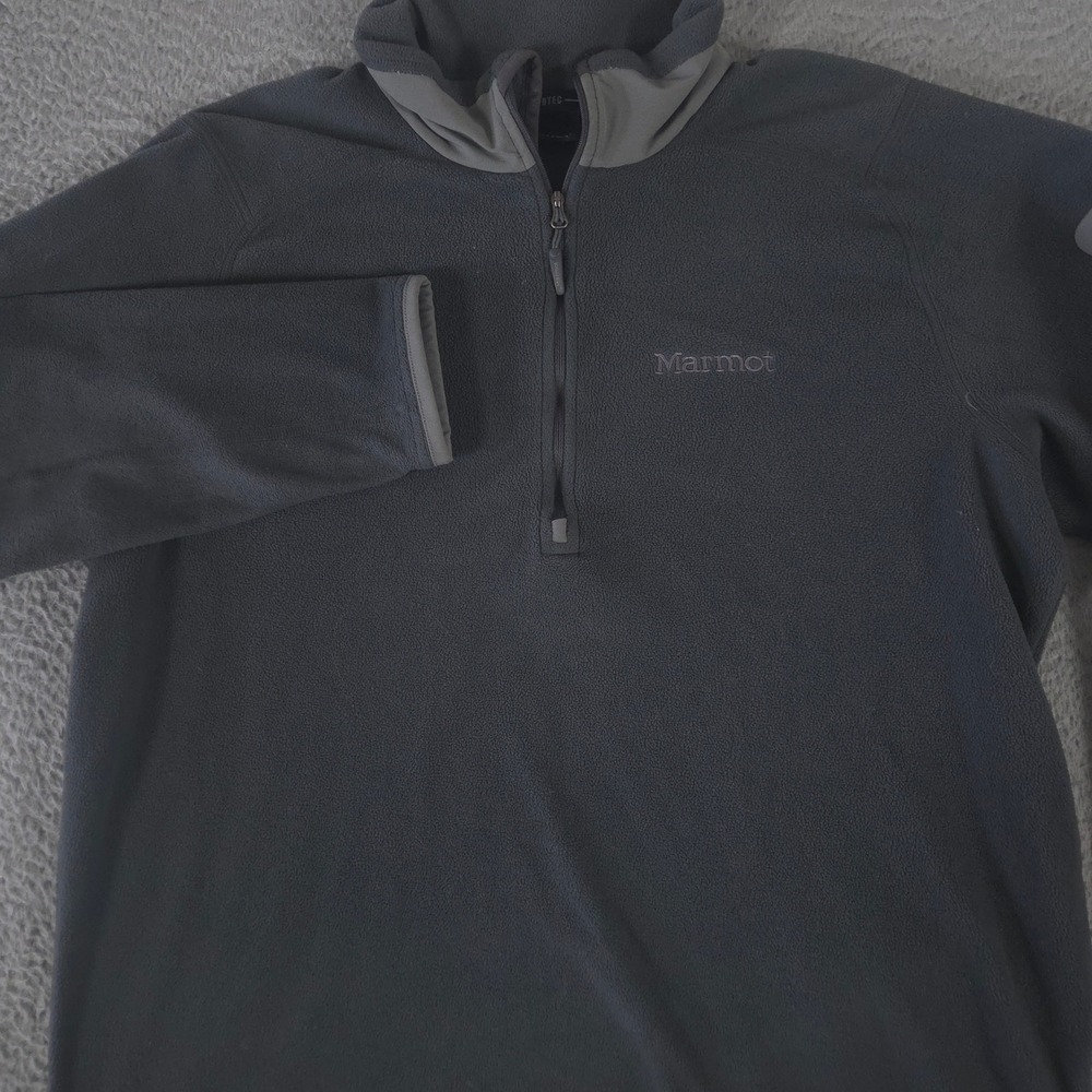 Marmot Pullover Mens Large Gray Polartec Fleece Quarter Zip Sleeve Pocket Casual